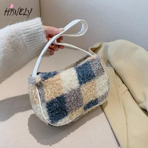 Fashion shoulder bag female bag sweet messenger small bag simple creative plaid color matching ladies underarm bag