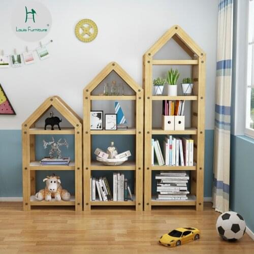 Louis Fashion Bookcases Landing Simple Modern Shelf Rack Assembled Childrens Solid Wood Small Creative Household Saving Space