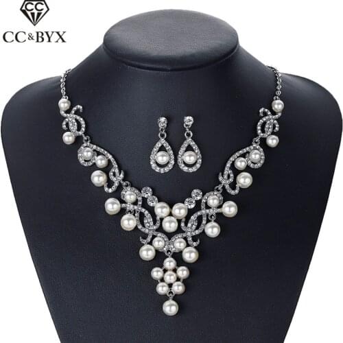 CC wedding jewelry luxury necklace and stud earring sets pearl romantic for lovers gifts party accessories wholesale bijoux D017
