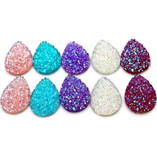 New Fashion 10pcs 18x25mm Drop Style Mix Colors Natural stone types Flat Back Resin Cabochons Cameo