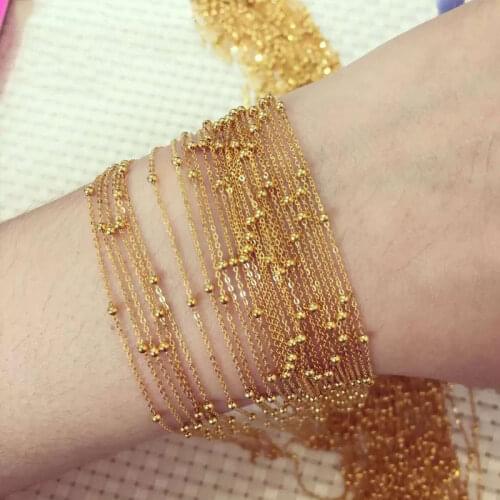 New AU750 18K Yellow Gold Necklace Perfect O Chain With Bead 15.7 1PCS