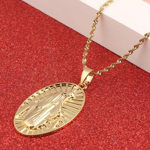 Virgin Mary Necklace Pendant Christmas Gift Cross Medallion Women Christian Jewelry