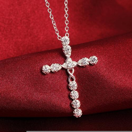 Fashion brand 925 Sterling Silver Necklace For Women Jewelry Blue crystal Exquisite cross Pendant birthday gifts Wedding party