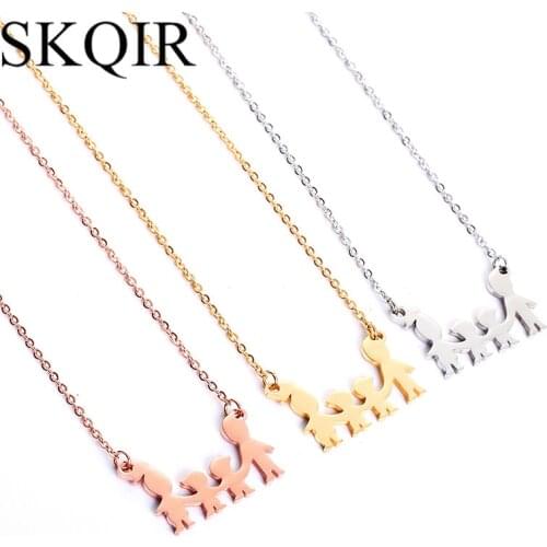 Personalized Cute Kid Parents Necklace Custom 4 Figure Family Member Dangle For Mom Children Dad Jewelry Love Gift