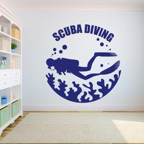 Scuba Diving Logo Wall Decal Words Diver Seaweed Vinyl Window Stickers Bathroom Teens Bedroom Home Decoration Art Wallpaper Q748