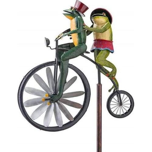 Garden Decoration Vintage Bicycle Wind Spinner With Metal Stake Frog Riding Motorcycle Windmill Decoration For Yard Decor