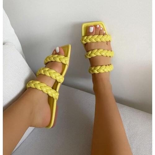 2021 Summer Womens Flat Sandals Fashion Woven Slippers Open Toe Solid Color Outdoor Casual Womens Shoes Plus Size