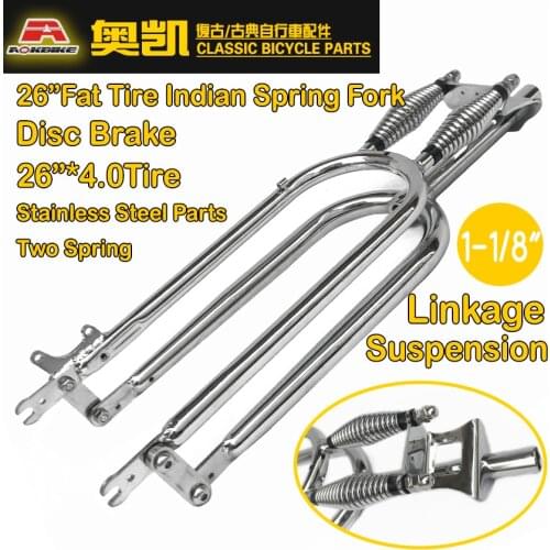 230mm Fork Stem Dual Springers 4.0" Fat Tire Fork 1 1/8" Threadless Heavy Duty Chopper Bike Fork Fork Dual Suspension Chrome