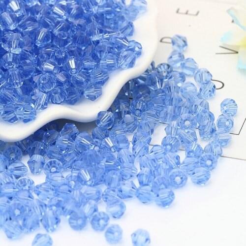 TianBo 100pcs Light Blue Color 4mm Bicone Crystal Beads Glass Beads Loose Spacer Beads DIY Jewelry Making Austria Crystal Beads