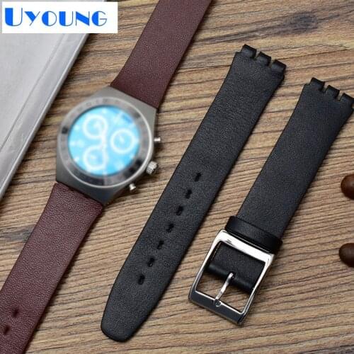 Thin Genuine Leather Watch Band 17mm for swatch SYXS116 wath strap simple leather bracelet wristwatches band