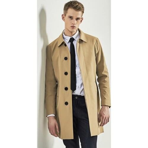 Male Arrive New Single Breasted Trench Medium-Long Khaki Trench Fashion Male Coat Slim soild Trench S-3XL