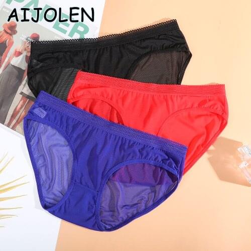 AIJOLEN New Simple Mesh See-through Panties Ladies Sexy Hollow Underwear Solid Color Tulle Soft Underpants Seamless Briefs