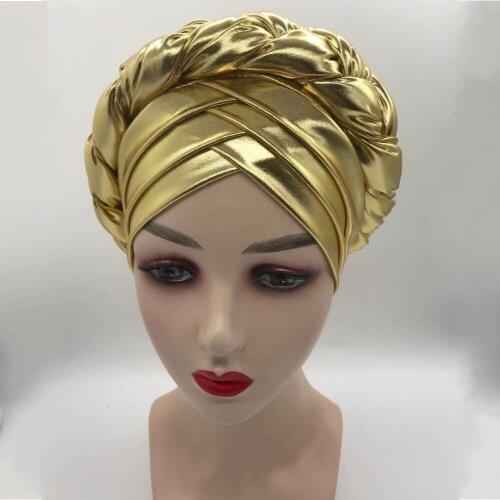 2021 African Braid Turbans For Women Auto Gele Headties Nigerian Female Turban Caps Cross Ready To Wear Head Wraps Bonnet