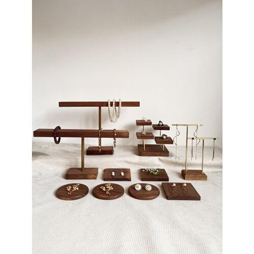Useful Black Walnut Jewelry Display Stand Solid Wood T-Bar Round Square Wood Blacks Jewellery Display