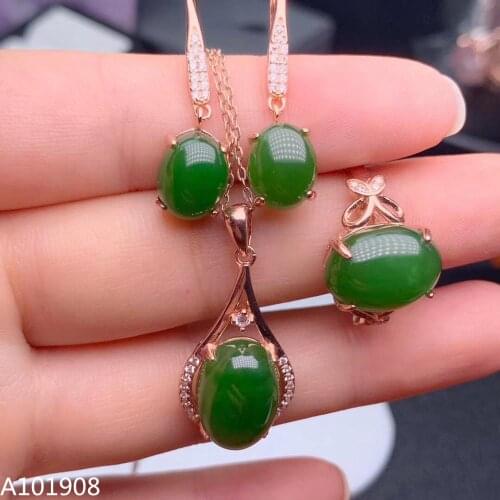 KJJEAXCMY boutique jewelry 925 sterling silver inlaid Natural Hetian jasper Necklace Ring Earring Set Support detection