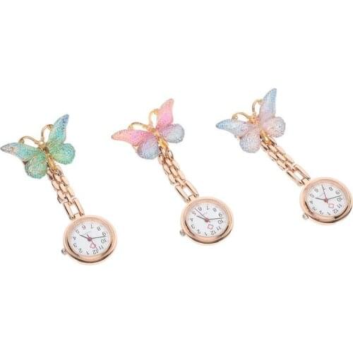 1 Set 3Pcs Butterfly Shape Nurse Pocket Watches Quartz Watches (Assorted Color)