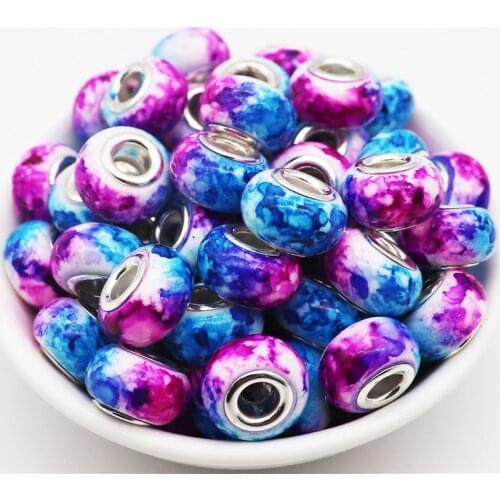 20pcs Marble Printing European Style Large Hole Acrylic Charms Beads Spacers Fit European Charm Bracelet Necklace Jewelry Making