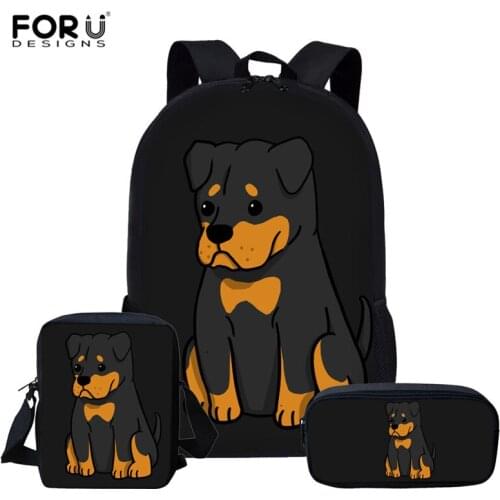 FORUDESIGNS Rottweiler 3pcs Boys School Bags Sets Kids Shoulder Bag for Girls Bookbag Student School Backpack Kids Pencil Bag