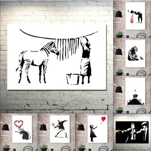 Abstract Banksy Black White Graffiti Canvas Painting Art Poster Girl With Red Balloon WallPicture for Nordic Home Decor Artwork