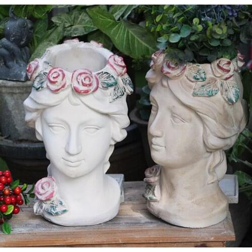 Antique European Portrait Sculpture Goddess Art Vase Man Head Flowerpot Multi-Sex Green Plant Basin Creative Retro Decoration