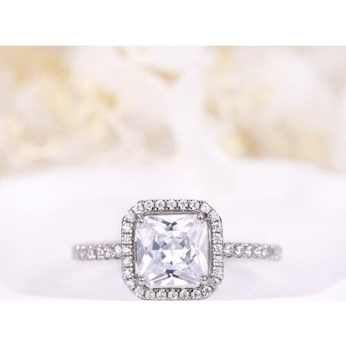 ANZIW 925 Sterling Silver Inlaid Zirconium Square Halo Rings Wedding Engagement Bridal Rings For Women Party Lover Rings Jewelry