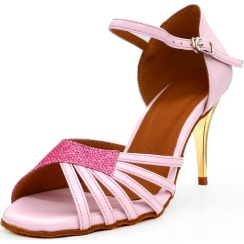 Evkoodance Hot New Arrival Tango Dance Shoes Pink Cute 8.5cm High Heel Shoes Latin Salsa Ballroom Dance Shoes for Women or Girls