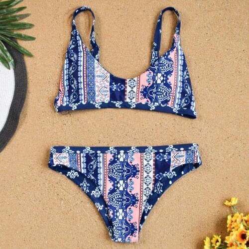 Free Shipping Printed European and American fashion sexy waist thin cross-border bikini swimsuit