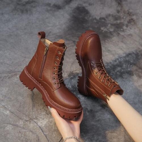 Brown Black Platform ankle Boots Women Boots summer autumn Boots Lace Up Ankle Boots Motorcycle Thick Heel Platform Breathable
