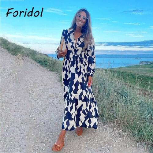 Foridol Geometric Print Black Shirt Dress Casual Elegant Autumn Winter Womens New Dress Vestidos Robe Femme Long Sleeve Dress
