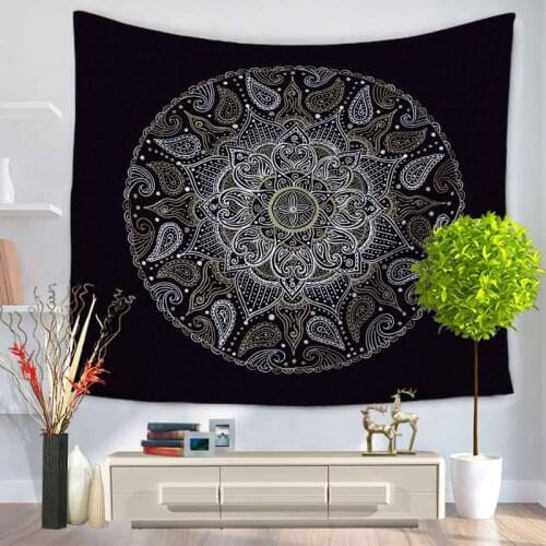 Black Wall Tapestry Mandala Printed Bohemian Rectangular Tapestry Wall Hanging Bedspread Shawl Ethnic Art Decoration Tapestrys