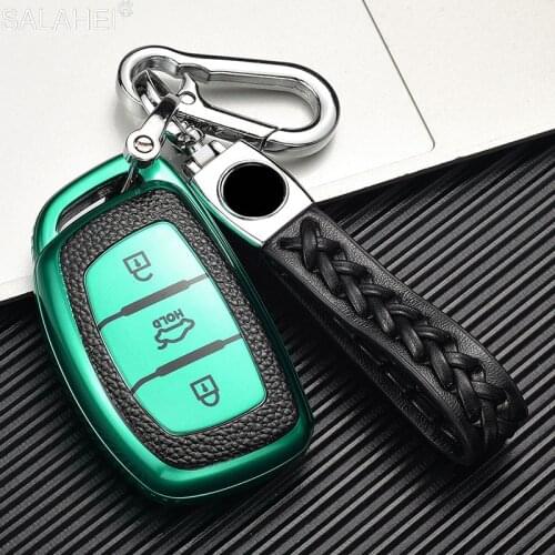 Color Leather+TPU Car Key Case For Hyundai IX30 IX35 IX20 Tucson Elantra Verna Sonata Smart Remote Cover Protect Bag Accessories