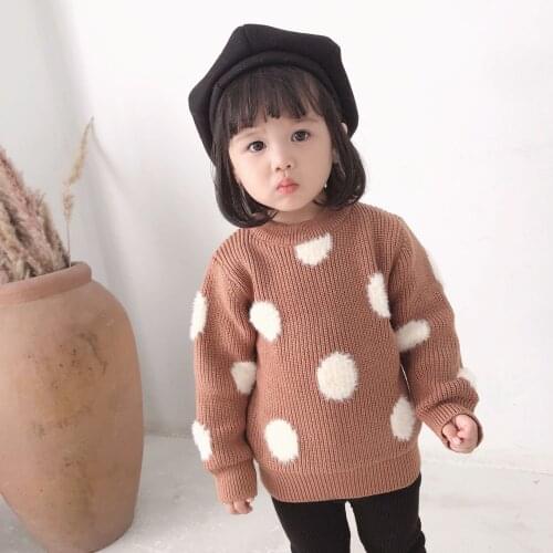 Kids Sweaters Dot Print Autumn Winter Baby Girl Clothes Fashion Warm Toddler Girl Sweater Casual Knitted Baby Child Clothing Top