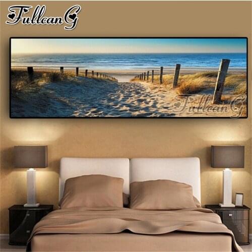 FULLCANG Beach nature landscape diy 5d diamond painting full square round embroidery large mosaic sale wall decoration FC2338