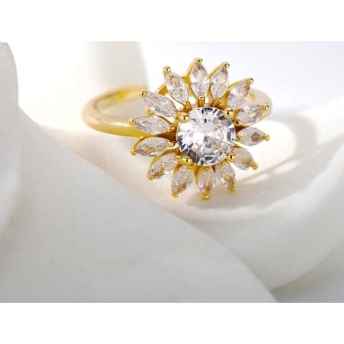 ICFTZWE Cubic Zirconia Flower Rings For Women Crystal Lotus Petal Opening Gold Ring Aesthetic Wedding Jewelry Gift Bijoux Femme