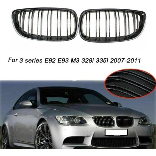 Car Carbon Fiber Double Slat Front Kidney Grille Grill for-BMW 3-series E92 E93 M3 328I 335I 2007-2011