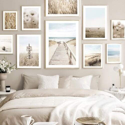 Nature Beach Bridge Sign Grass Reeds Flower Wheat Wall Art Prints Canvas Painting Nordic Poster Decor Pictures For Living Room