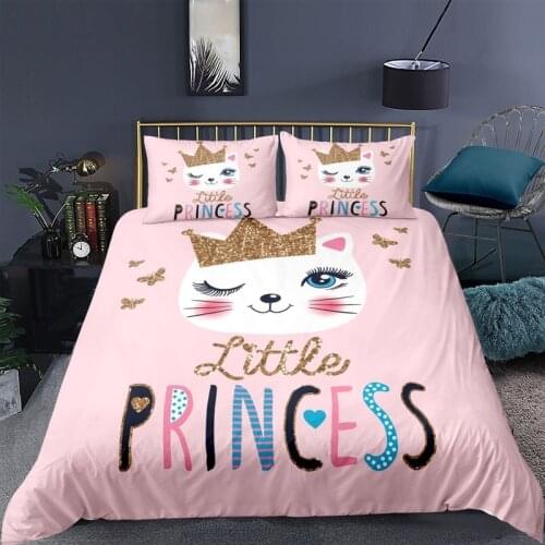 Cartoon Pink Bedding Set 3d Cute Cat Duvet Cover Pillowcase Kids Girls Baby Bedroom Decor 2/3pcs Quilt King Queen Full Twin Size