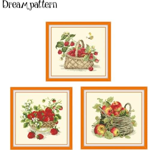 Basket with raspberries cross stitch kits fruit pattern 18ct 14ct 11ct light yellow fabric DIY embroidery kit for beginners