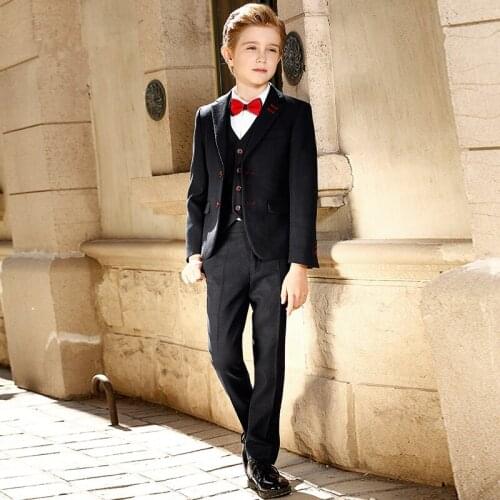 Boys Gentleman Suits for Wedding Kids Birthday Gift Boys Dresses Suit Blazer+Vest +Pant 3pcs Clothing Sets Children Costume