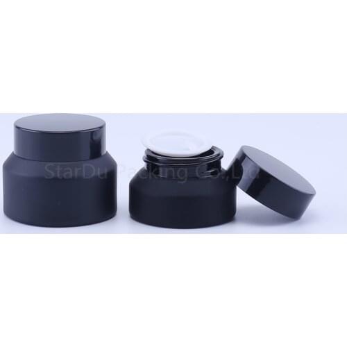 100pcs 15g 30g 50g matt black Glass Cream Jars Cosmetic Packaging with plastic caps & inner liners round empty small glass jars
