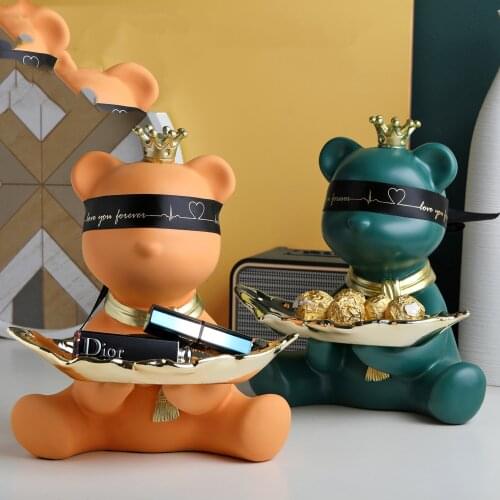 Nordic Resin Bear Ceramic Storage Tray Ornaments Home Livingroom Desktop Sculpture Crafts Cafe Coffee Table Figurines Decoration