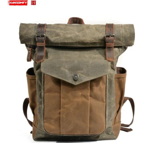Fashion Retro Canvas Bag Men and Women Backpack Batik Canvas Travel Waterproof Bags Laptop Bag Oil Wax Canvas Bag Soft Handle