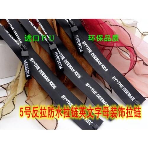 Nylon waterproof zipper 5# 7# black white letters open end 80cm 100cm 2pcs for ski suit coat clothes jacket free shipping