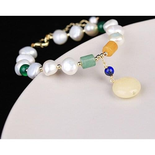 New Korean Luxury Green Yellow Natural Stone Bracelet Woman Freshwater Pearl Lucky Bracelet Girl Party Jewelry Anniversary Gift