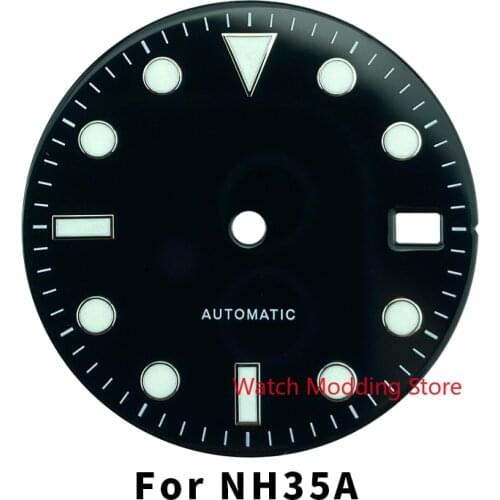 NEW Arrival 28.5mm Black Sterile Enamel Dial Part SKX Mod SUB Style Watch For NH35A Mov't Super Blue Luminous