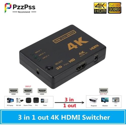 PzzPss 4K*2K HDMI Switcher 3 In 1 Out HDMI Splitter Box HD 1080P Video for HDTV PC Xbox PS3 PS4 with Hub IR Remote Controller