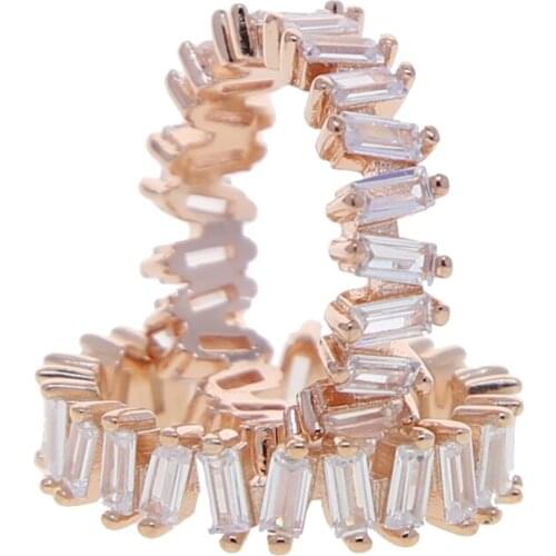 Rose Gold Color 5a White Baguette Cubic Zirconia CZ Engagement Band CZ Eternity Finger Ring Wholesale