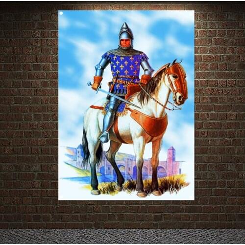 Knights Templar Art Banners Tapestry Vintage Medieval Warrior Crusader Posters Wall Art Flags Mural Canvas Painting Home Decor 4