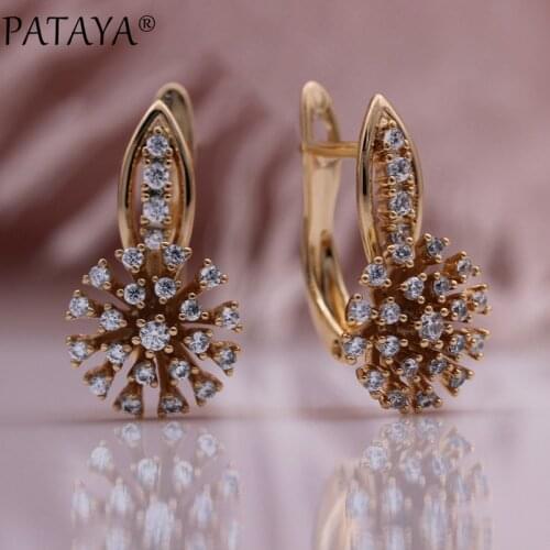 PATAYA New White Snowflake Natural Zircon Dangle Earrings Women Luxury Fashion Jewelry 585 Rose Gold Wedding Engagement Earrings