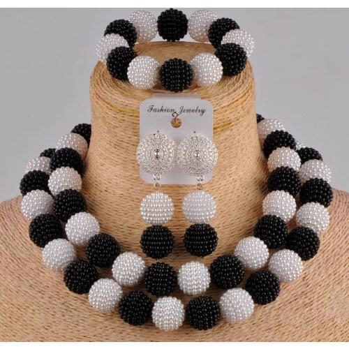 Stylish black and white simulated pearl bead costume necklace african set